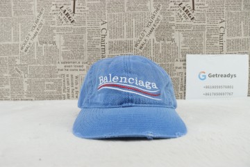 Balenciaga Political Campaign Distressed Cap Demin Blue