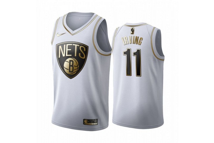 Brooklyn Nets Kyrie Irving 11 White Gold Jersey