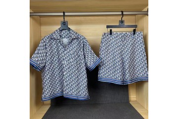 Dior Oblique Pixel Short-Sleeved Shirt and Bermuda Shorts Blue