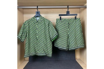 Dior Oblique Pixel Short-Sleeved Shirt and Bermuda Shorts Fluorescent Green