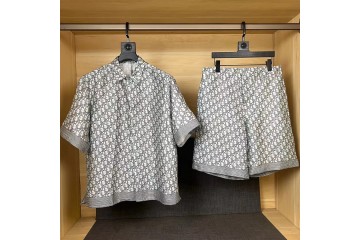 Dior Oblique Pixel Short-Sleeved Shirt and Bermuda Shorts Grey