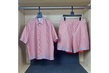 Dior Oblique Pixel Short-Sleeved Shirt and Bermuda Shorts Red