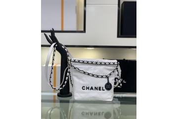 Chanel 22 Mini Handbag 22S Calfskin White Black Logo