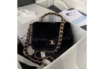 Chanel 22B Flap Bag Wool Black AS3499
