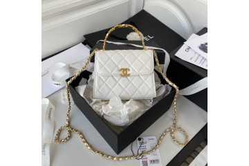 Chanel Flap Bag with Top Handle Mini White