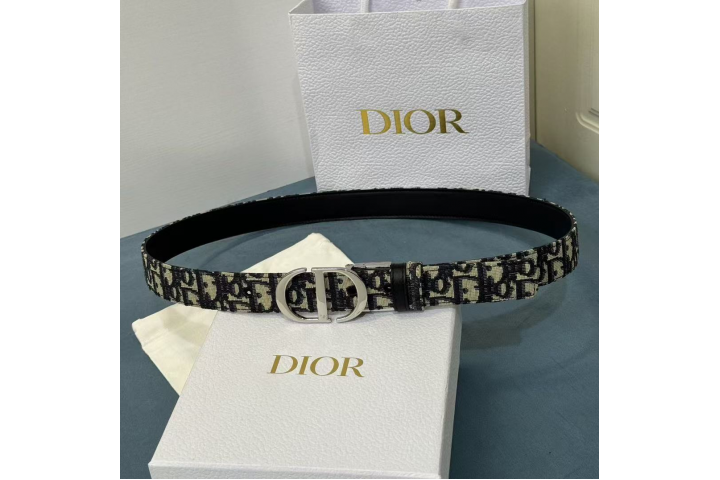 Dior Oblique Jacquard Grained Calfskin Belt Silver buckle