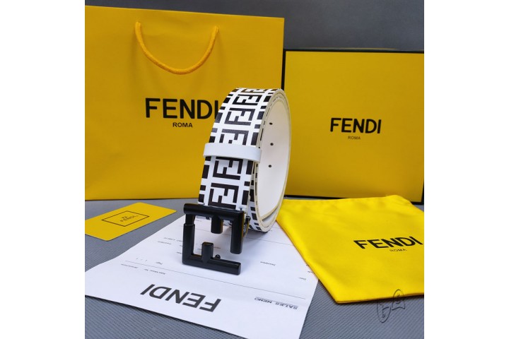 Fendi Belt FF Embossed White Black