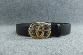 Gucci Double G Wide Leather Belt Antique Brass Buckle Black