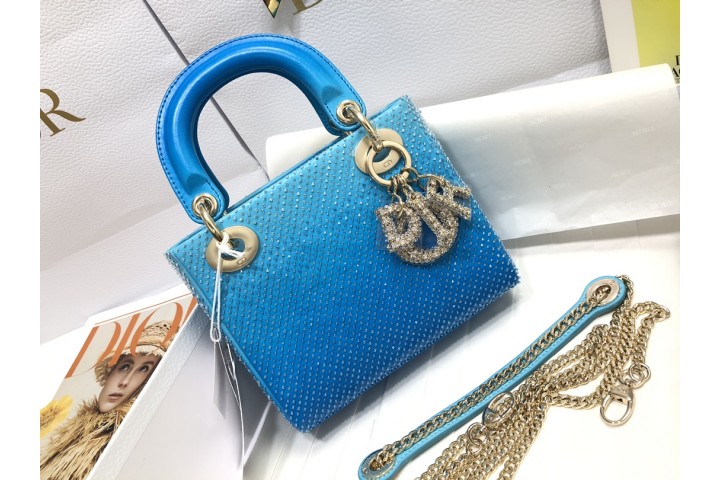 Lady Dior Gradient Color Bead Cannage Embroidery Blue