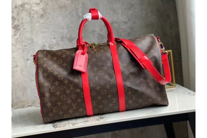 Louis Vuitton Keepall Bandouliere Monogram Eclipse Brown Red