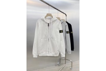 Stone Island Cotton Fleece Zip Up Hooded Sweatshirt