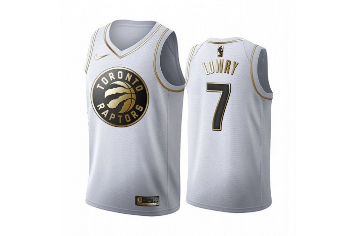 Toronto Raptors Kyle Lowry 7 White Gold Jersey